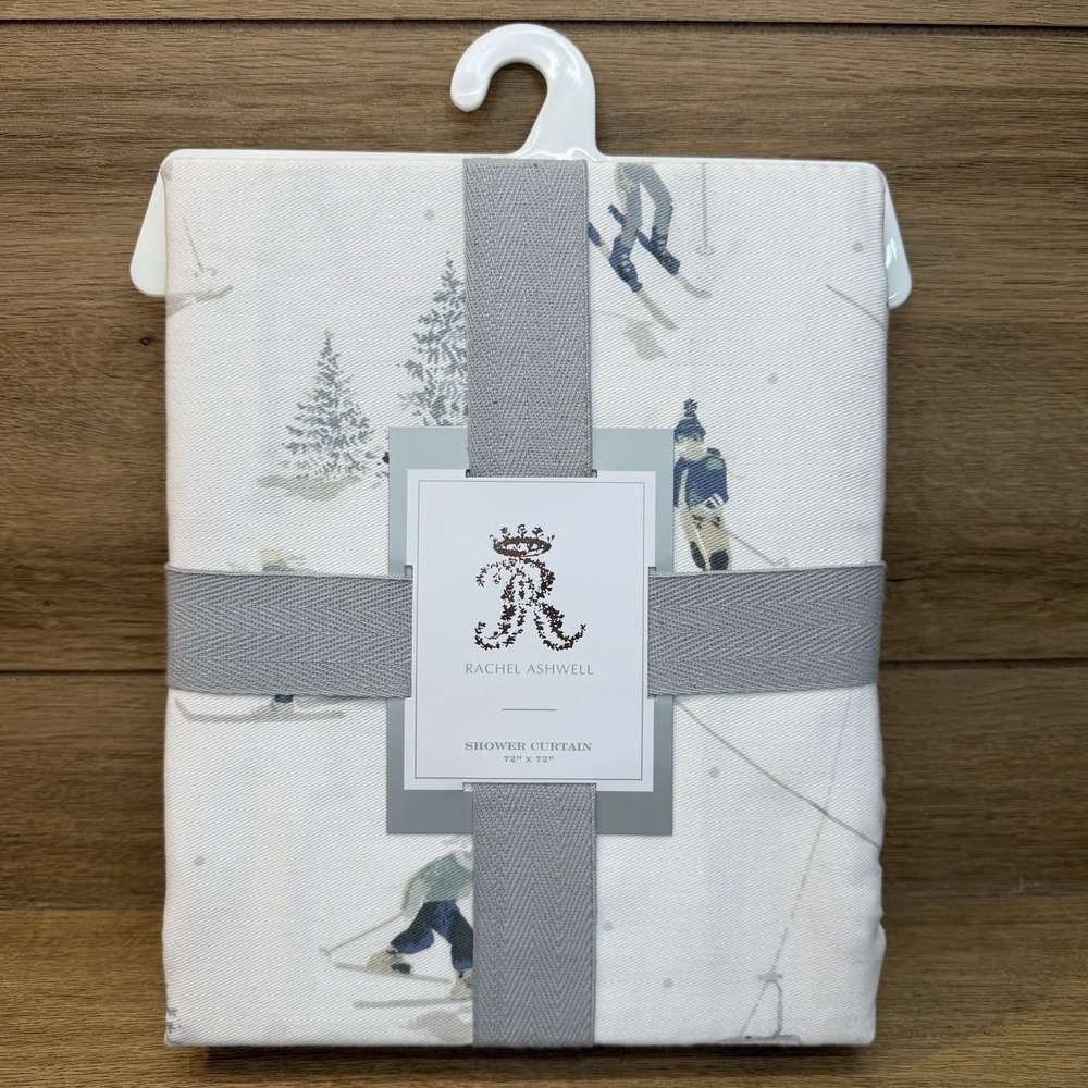 Rachel Ashwell Ski Shower Curtain 72x72 Winter Snow Trees Shabby Chic NWT